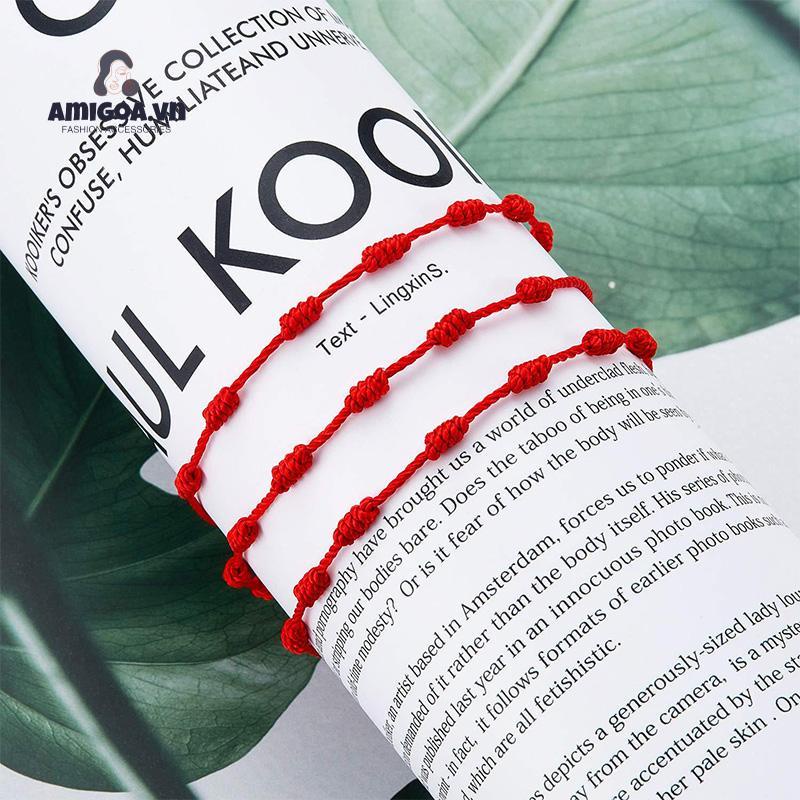 Vòng Đeo Tay Bện Dây Đỏ Bảy Phần Bảy Thắt Nút