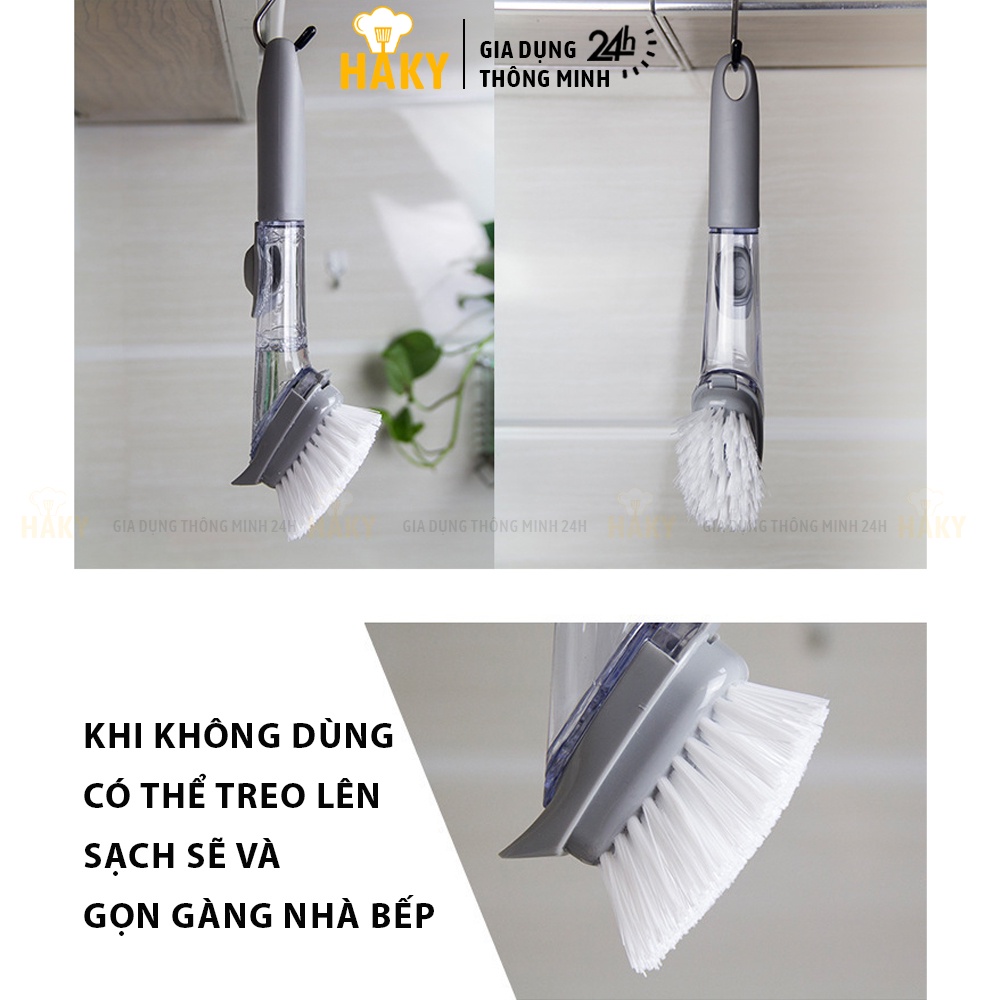 Chổi cọ rửa nồi chảo có ngăn chứa nước rửa chén tiện lợi HAKY026, bộ gồm 1 đầu chải và 1 đầu chà làm sạch nhà bếp