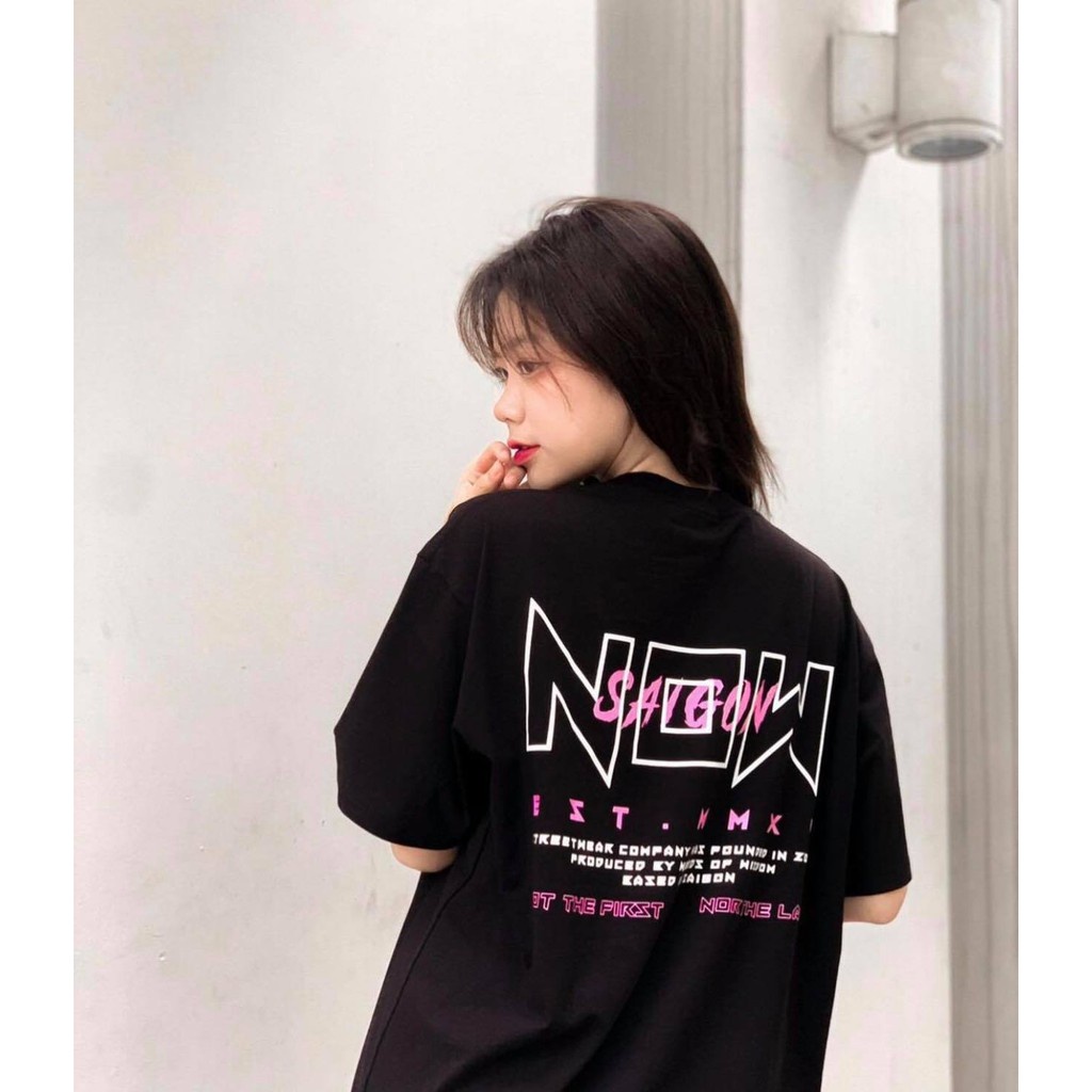 Áo thun tay lỡ Now Saigon I&O full tag cotton nam nữ form rộng unisex - Gin Store