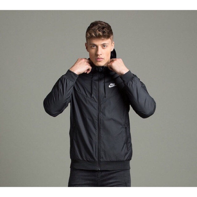 Áo khoác nam Nike chính hãng màu đen 1 lớp nhẹ có nón trùm đầu vải dù xịn