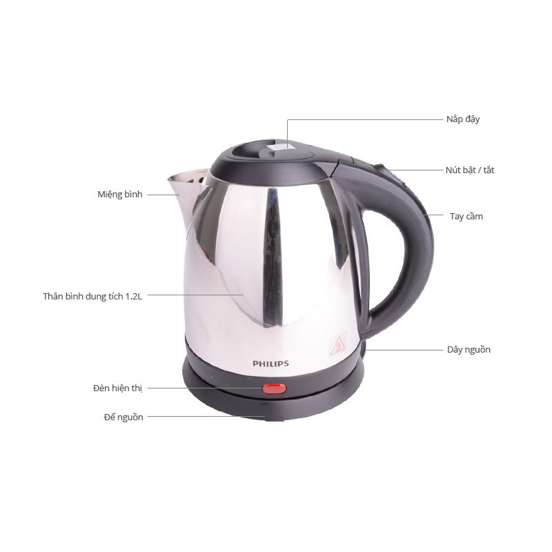 Bình Đun Siêu Tốc Philips Màu Bạc Ánh Kim -Thép Không Gỉ SUS304 Dung tích 1.2ML
