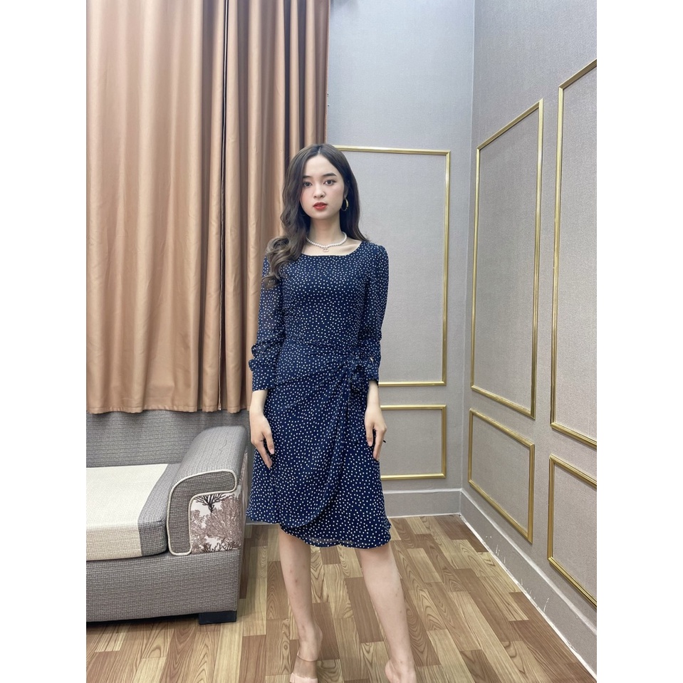 Đầm lụa SEFA dài tay chấm bi SFT3026