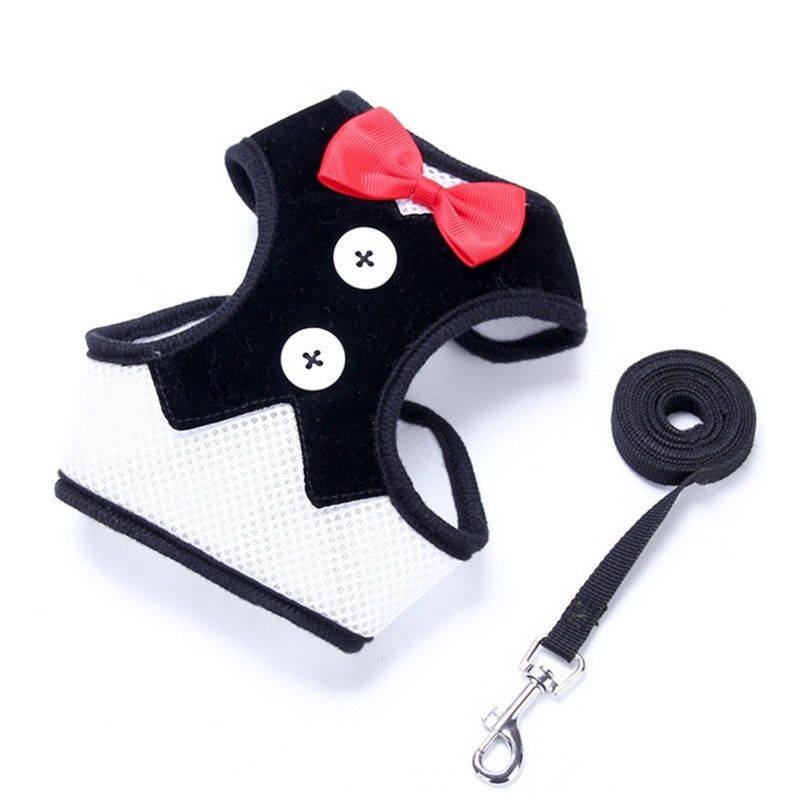 Bộ Áo Vest Thắt Nơ Bằng Nylon Thoáng Khí Kèm Dây Dắt Dành Cho Cún Cưng