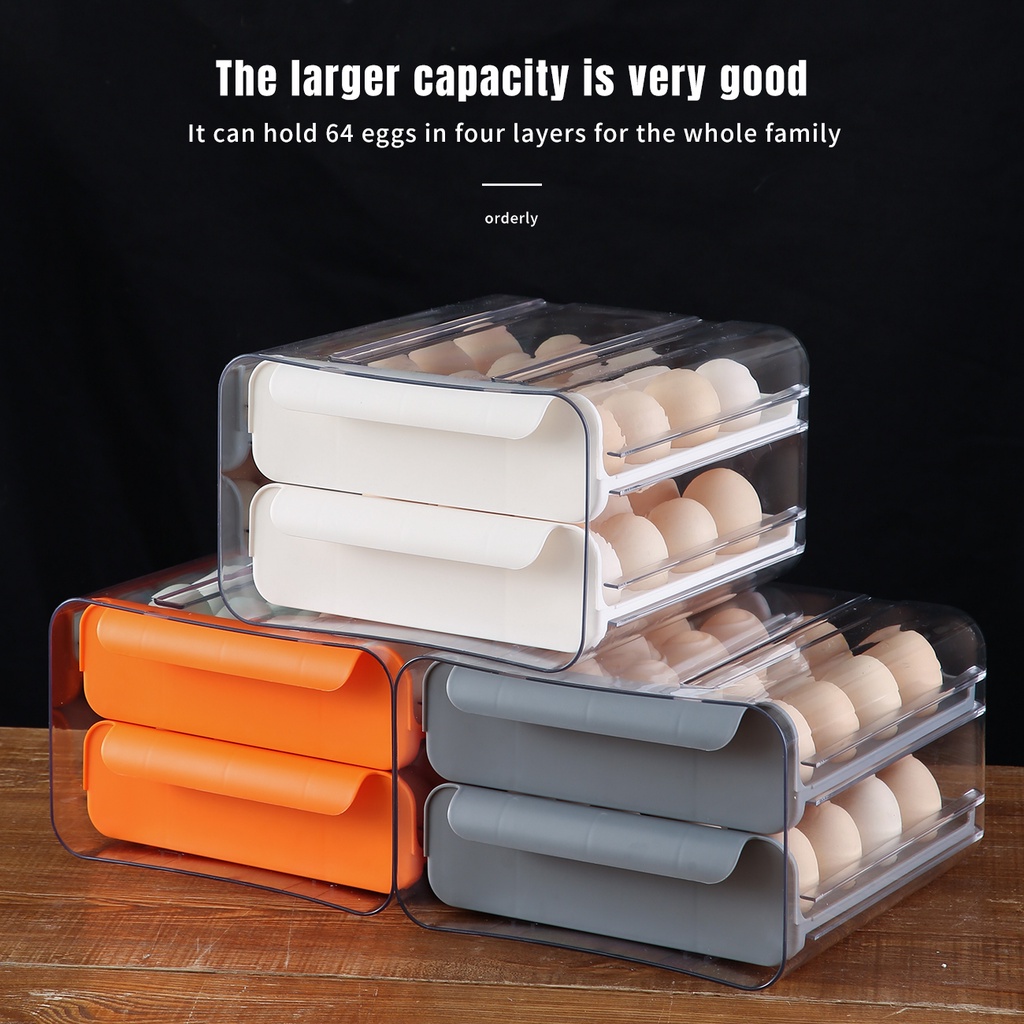 Hộp Đựng Trứng JUJIAJIA Thiết Kế Ngăn Đựng Dạng Kéo Sức Chứa Lớn Cho Tủ Lạnh