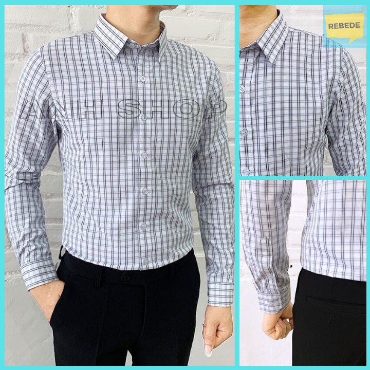 (Mã: SMGH - Kẻ nhỏ màu xám) Áo sơ mi nam kẻ caro phong cách Hàn Quốc