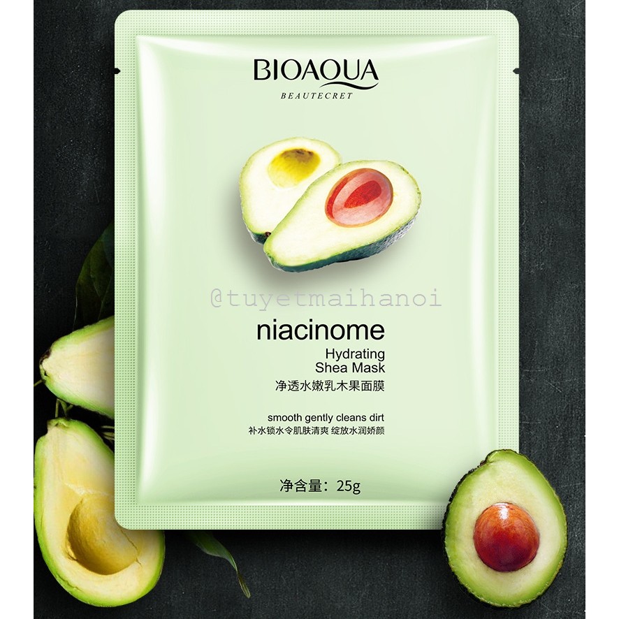 Combo 10 mặt nạ trái Bơ Bioaqua dưỡng ẩm làm mịn da - Niacinome Hydrating Shea Mask