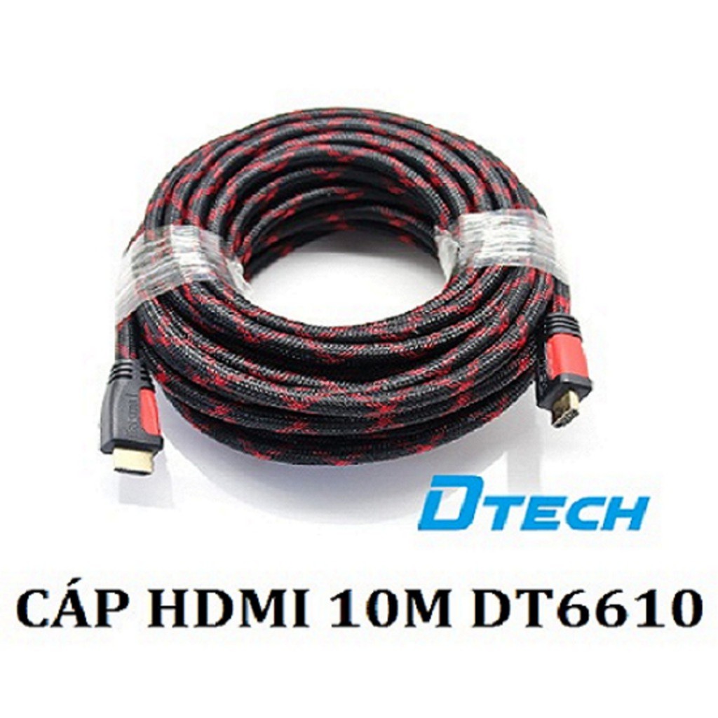 Cáp HDMI 10m loại tròn DTECH DT - 6610 hỗ trợ Full 3D (Đen) Bảo hành 12 tháng