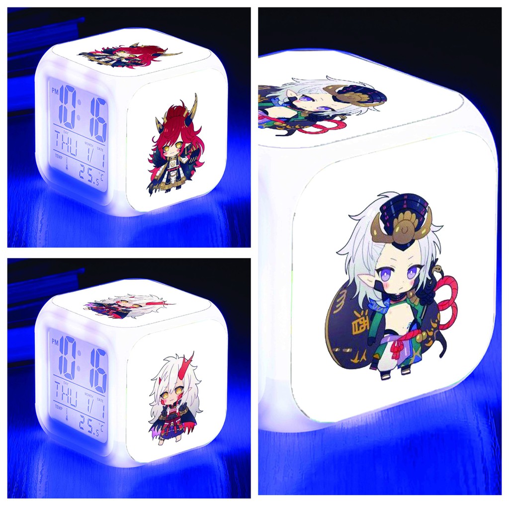 Đồng hồ báo thức để bàn in hình ÂM DƯƠNG SƯ Onmyoji game anime chibi LED đổi màu