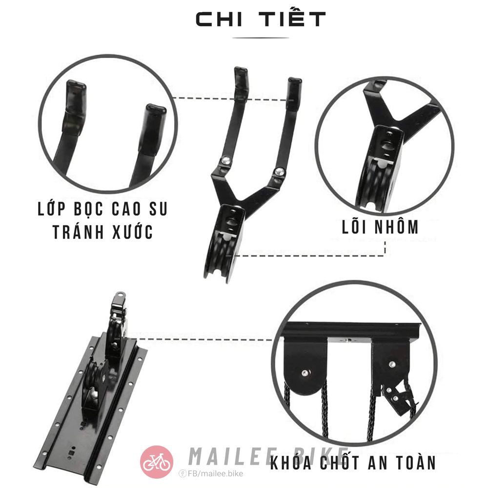 Móc Treo Xe Đạp, Xe Đạp Leo Núi MTB Lên Trần Nhà Với Dây Kéo Ròng Rọc Chịu Tải Đến 60Kg Tiết Kiệm Không Gian Tiện Dụng