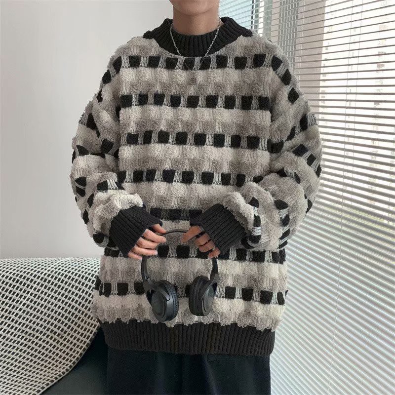 Áo len tay dài họa tiết kẻ lưới thời trang dành cho nam