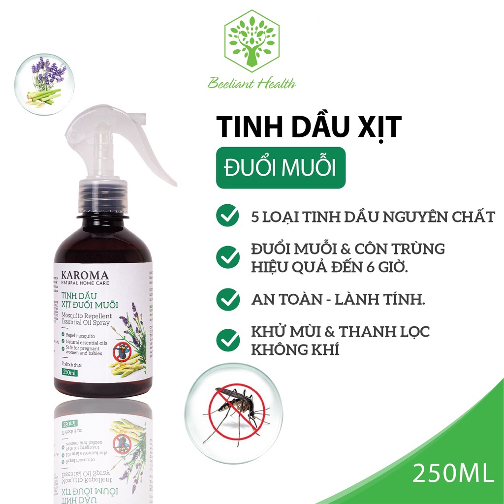 Bình Xịt Tinh Dầu Đuổi Muỗi Sả Chanh, Oải Hương, Bạc Hà Xịt Trực Tiếp Lên Quần Áo, Phòng, Tủ An Toàn, Khử Mùi KAROMA