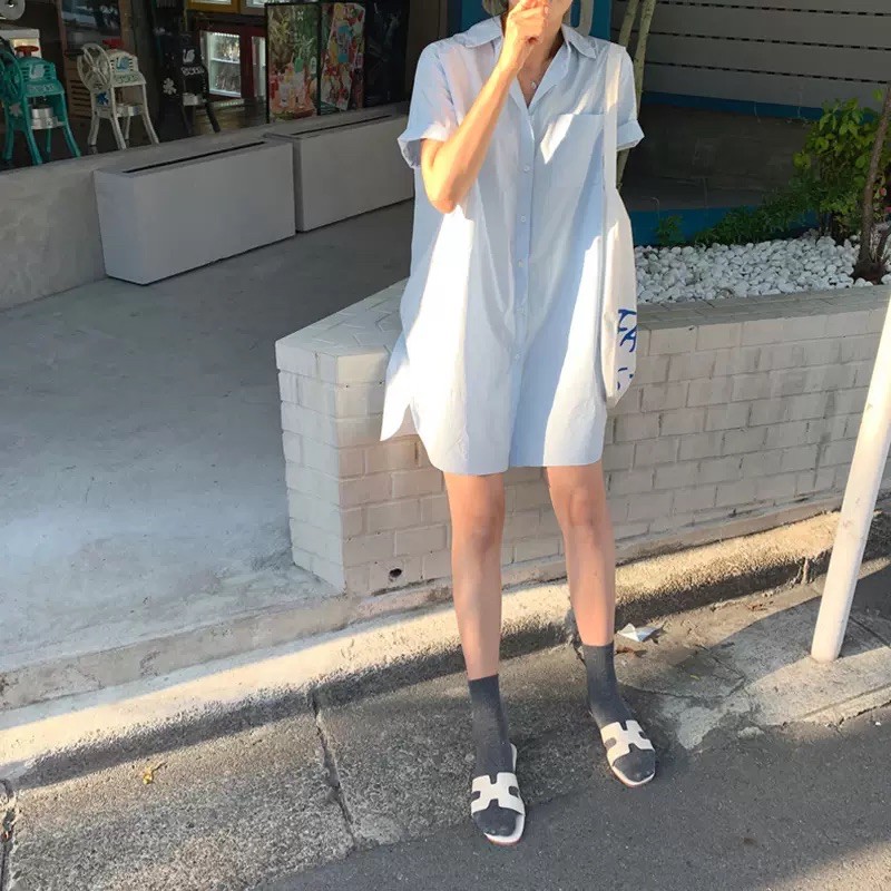  Đầm sơ mi Cami shirt dress 2 màu xanh pastel và tím lilac