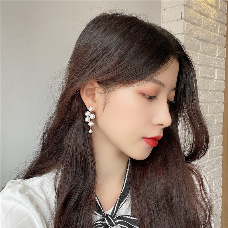 S925Silver Needle Soft-Looking Pearl Stud Earrings Female Niche High-Grade Long Earrings Non-Piercing Eardrops Ear ClipA100