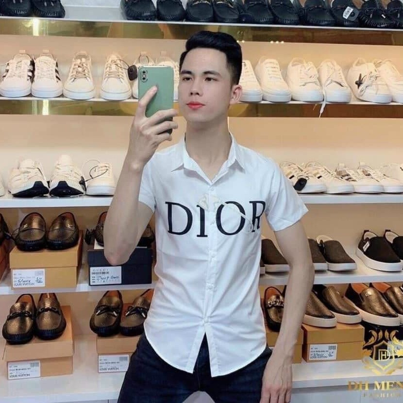 Áo sơ mi nam trắng tay ngắn in họa tiết mẫu mới giá rẻ cao cấp AHFASHION