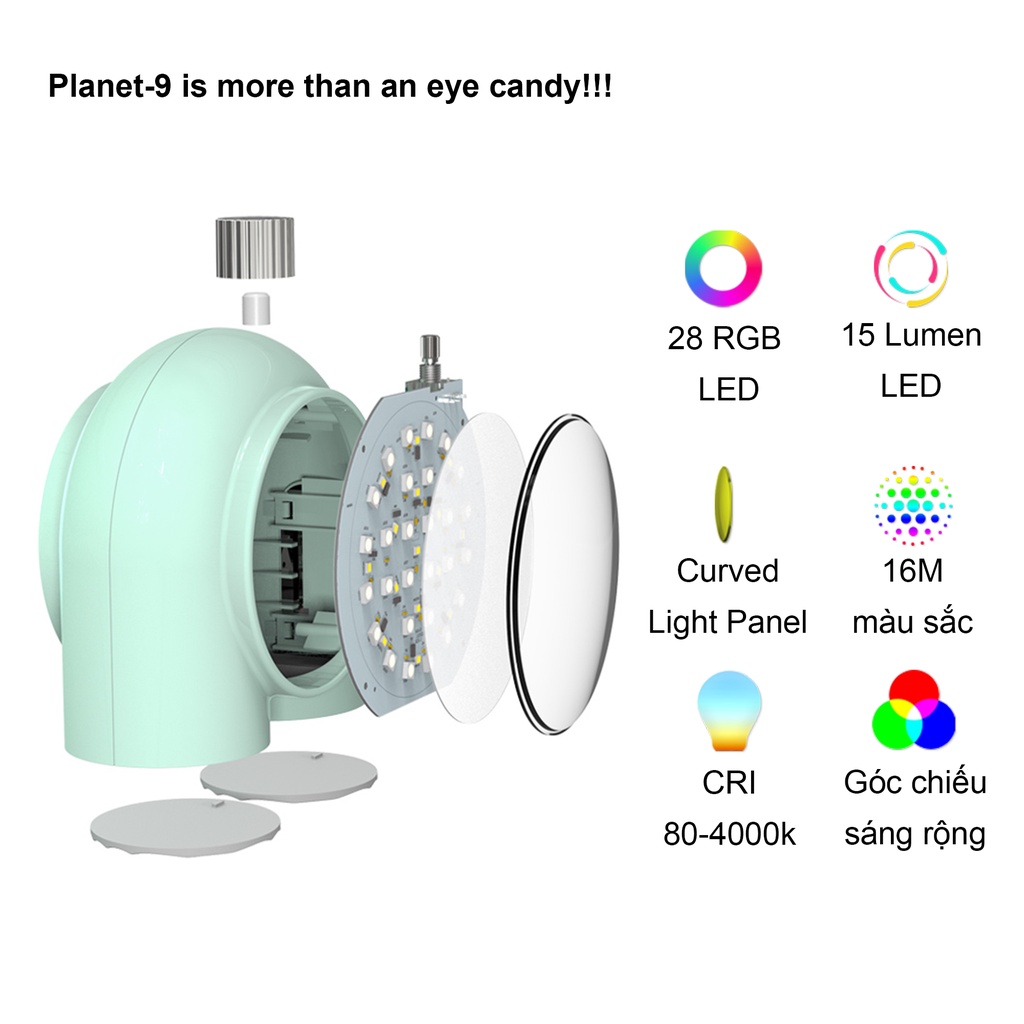 Đèn LED trang trí để bàn không dây thông minh Divoom Planet-9 16M màu LED RGB