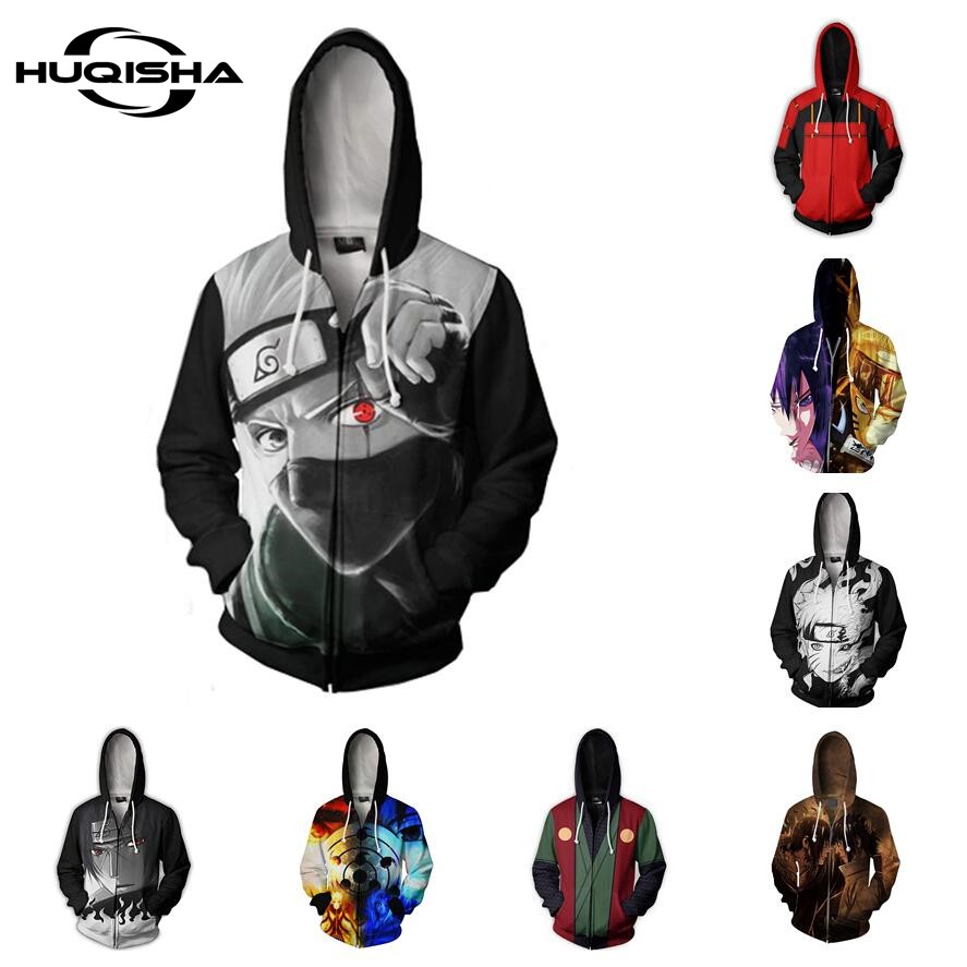 Áo khoác hoodie HUQISHA in họa tiết hoạt hình Naruto 3D thời trang cho nam nữ