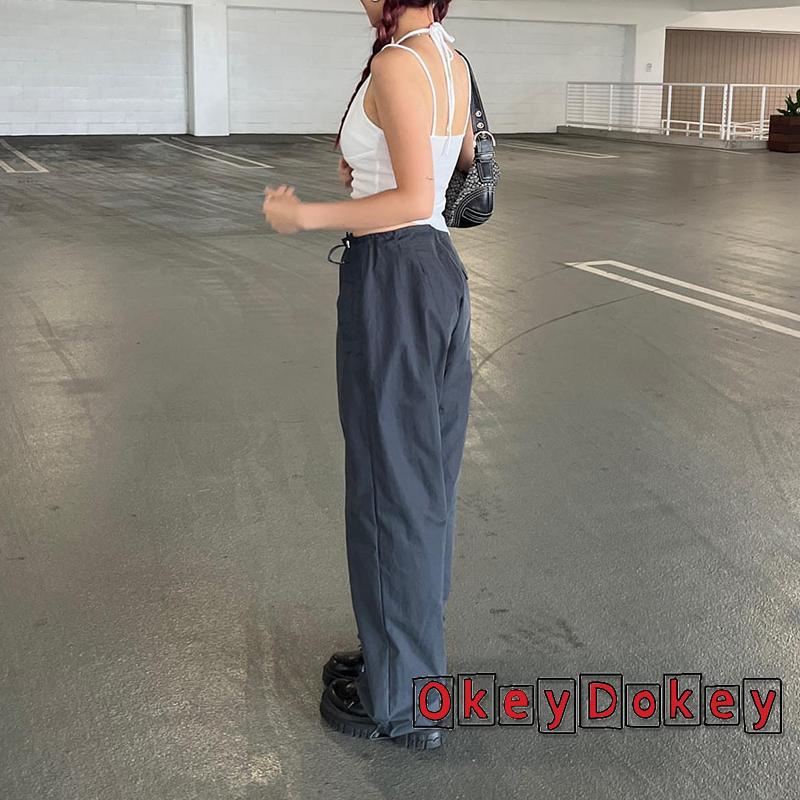 Odokey Quần Dài Túi Hộp Dây Rút Màu Trơn Thư Giãn Thời Trang Đường Phố Cho Nữ