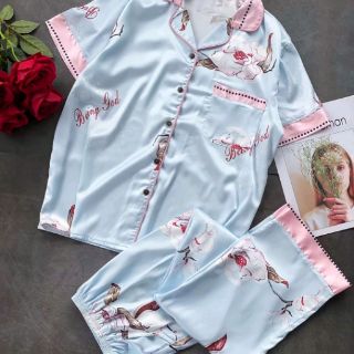 Bộ Pijama lụa satin họa tiết cộc, dài