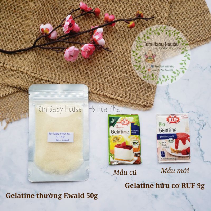 Gelatine hữu cơ RUF 9g - Gelatine thường Ewald 50g làm thạch, kẹo dẻo cho bé
