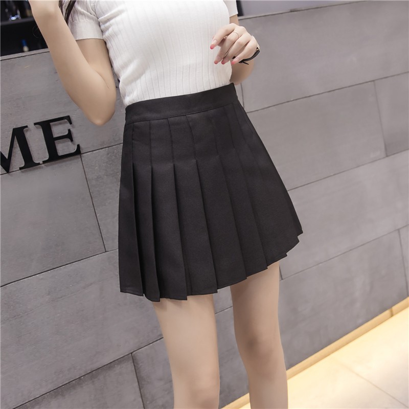 ☒▦◐ pleated skirt high waist solid color fashion sexy non-fading a-line short pants plaid