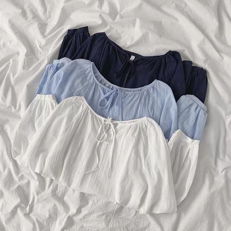 (Có Sẵn) Áo Babydoll Cotton Cổ Tròn Hoạ Tiết Kẻ Sọc Màu Xanh Baby Minipie