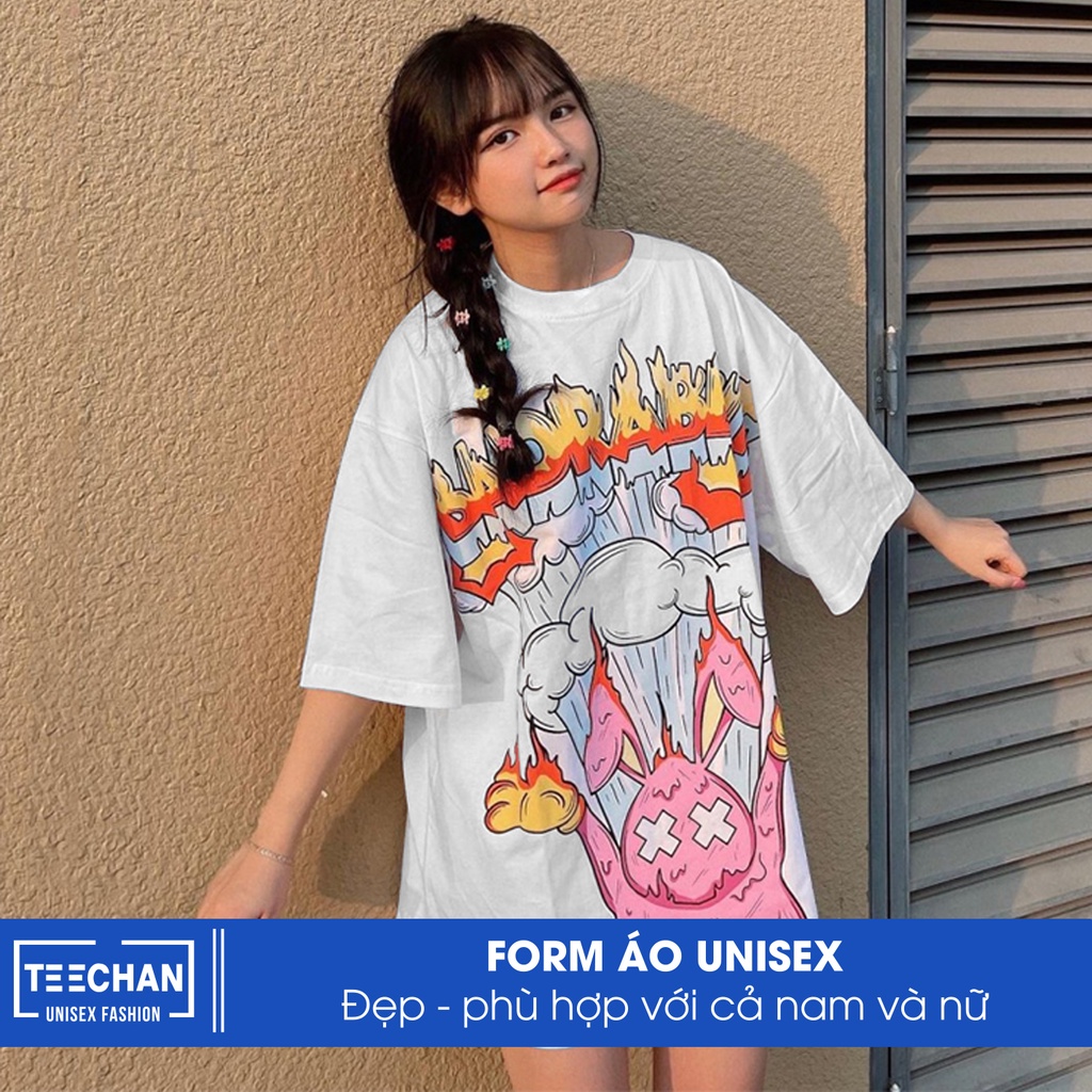 Áo Thun Unisex Tay Lỡ Form Rộng Nam Nữ Thỏ Rabbit vải cotton phong cách Hàn Quốc Ulzzang TN24 TEECHAN