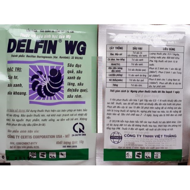 Chế phẩm sinh học DELFIN 32WG gói 10gr - Trừ sâu tơ sâu xanh sâu khoan đục trái