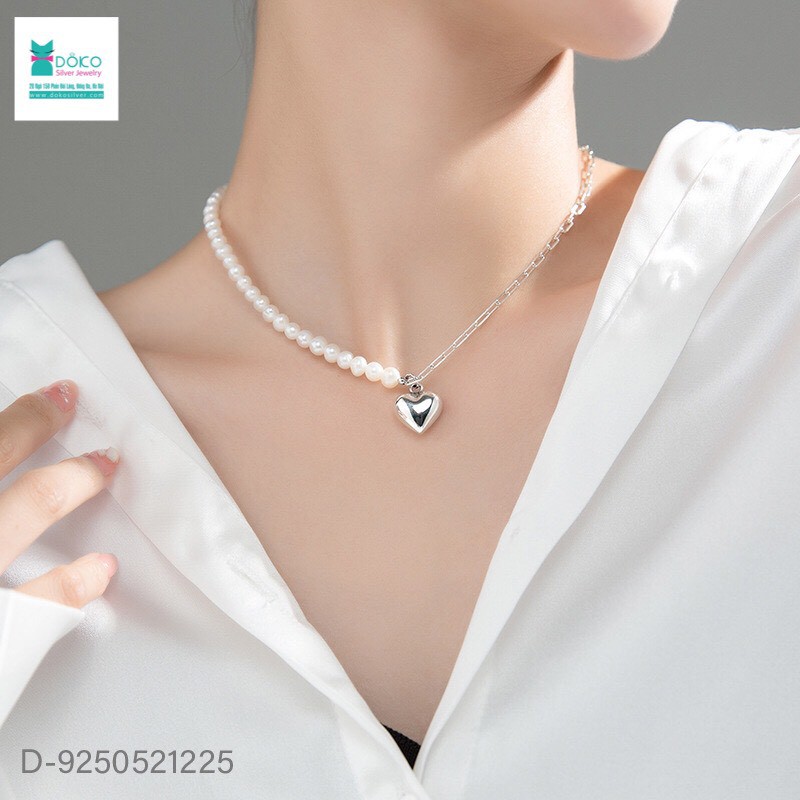 D9250521225 dây chuyền choker nt mix bạc mặt trái tim phồng