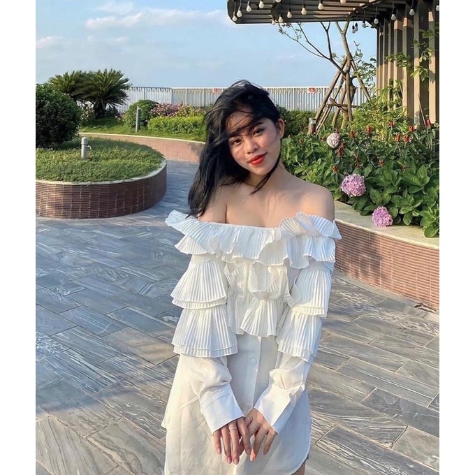 Áo sơ mi Bèo trễ vai form dài