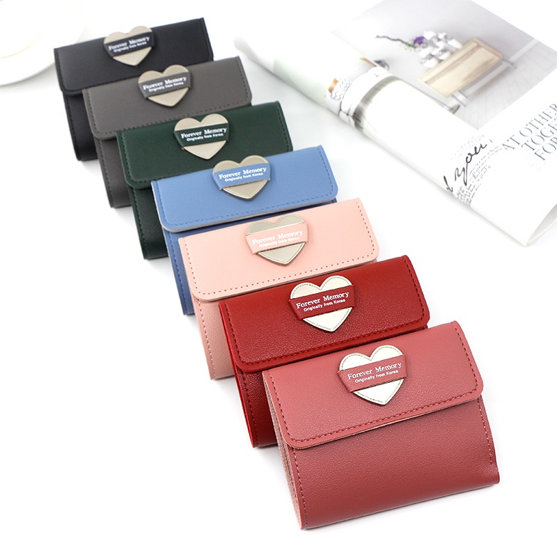 Ví Ngắn Nhỏ Màu Trơn Họa Tiết Trái Tim Xinh Xắn Dành Cho Nữ