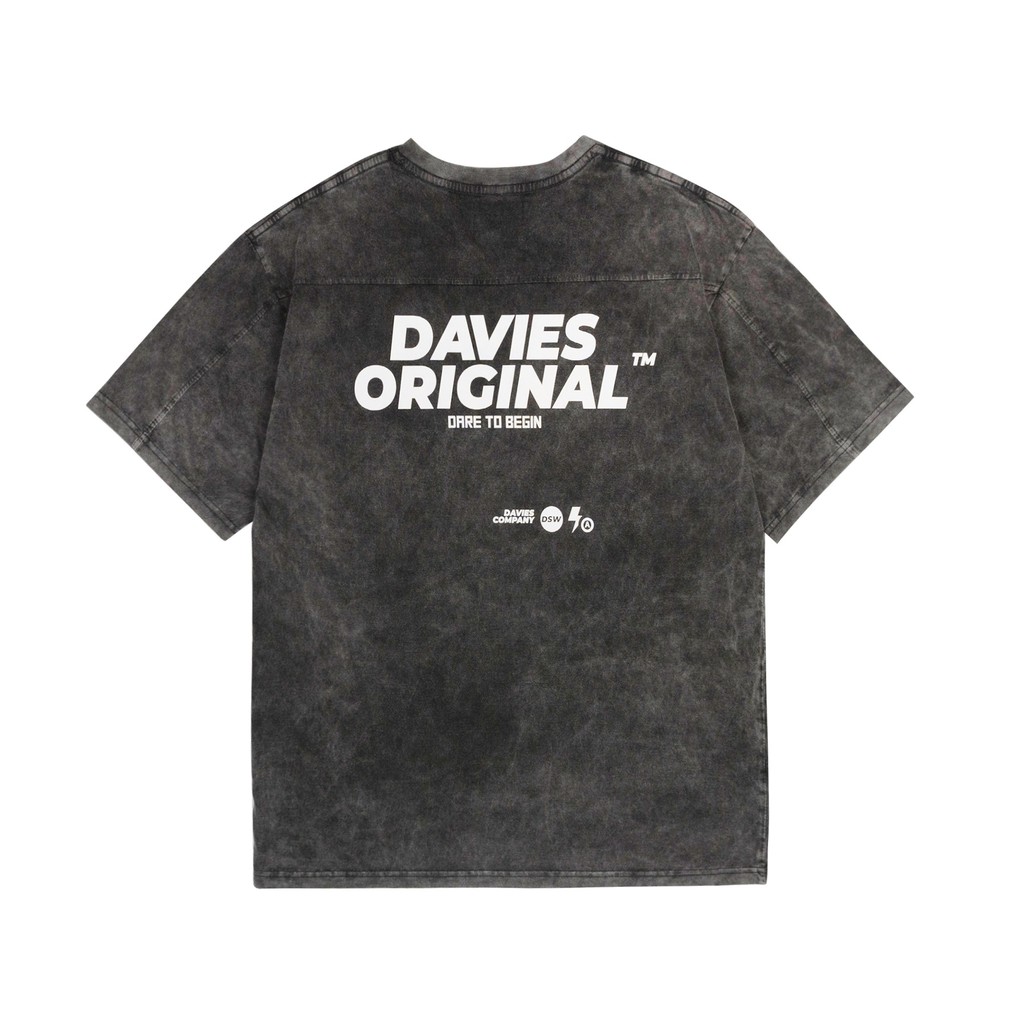 DAVIES - Áo thun nam nữ tay lỡ form rộng màu đen - Original Wash Tee