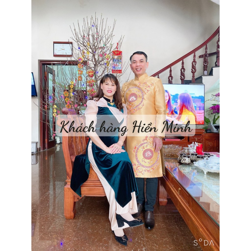 Áo dài cách tân nam vàng đồng thiết kế tay vest đứng form, sang trọng