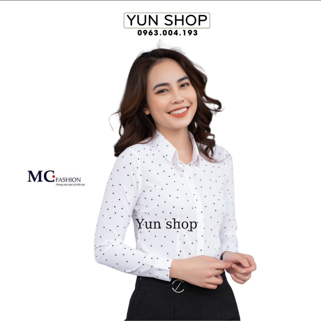 Áo sơ mi công sở chấm bi - MC Fashion A0284  (2 màu : tím than, trắng )