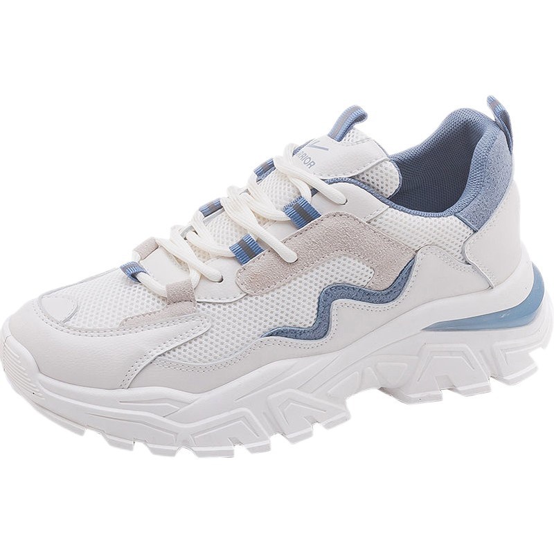 🔥Hỗ TRỢ COD🔥CHZK Giày thể thao sneaker nữ ULZZANG đế độn 5cm chất da lộn phối vải thoáng khí màu