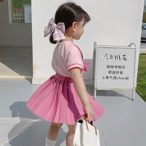 Set Áo Sơ Mi + Chân Váy Xếp Li Phong Cách Hàn Quốc Cho Bé Gái