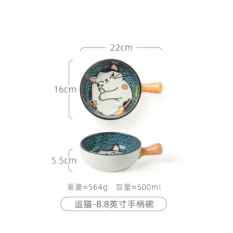Set Chén Bát gốm sứ cao cấp, khay dĩa decor nhà bếp hình Mèo Béo đáng yêu