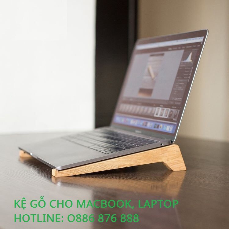 Giá đỡ laptop bằng gỗ thông kê tản nhiệt cho máy tính, macbook gọn nhẹ, thiết kế chắc chắn