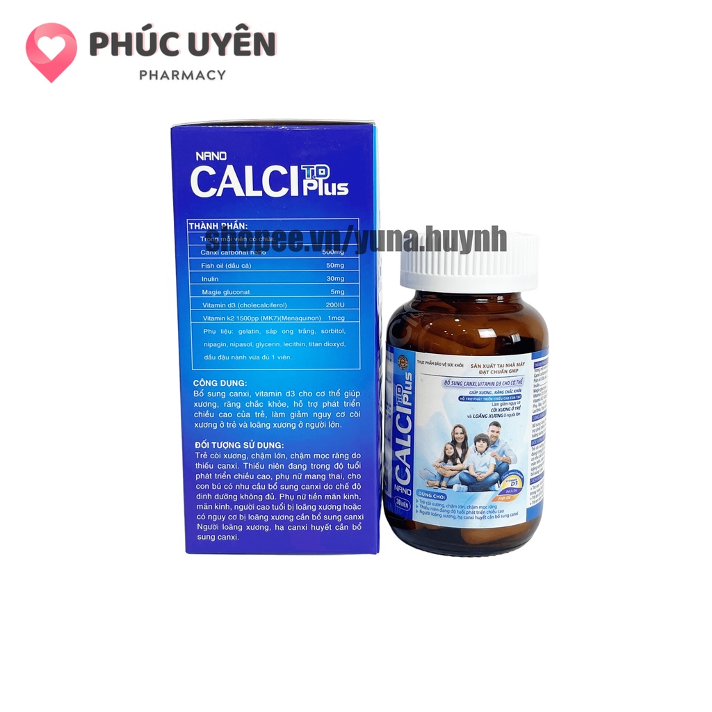 Viên uống bổ sung canxi CALCI PLUS giúp răng chắc khoẻ, hỗ trợ phát triển chiều cao, giảm nguy cơ loãng xương – Hộp 30 v