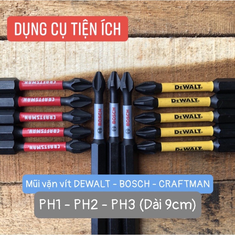 Mũi vặn vít cao cấp DEWALT - BOSCH - CRAFTSMAN PH1 PH2 PH3 (9cm)