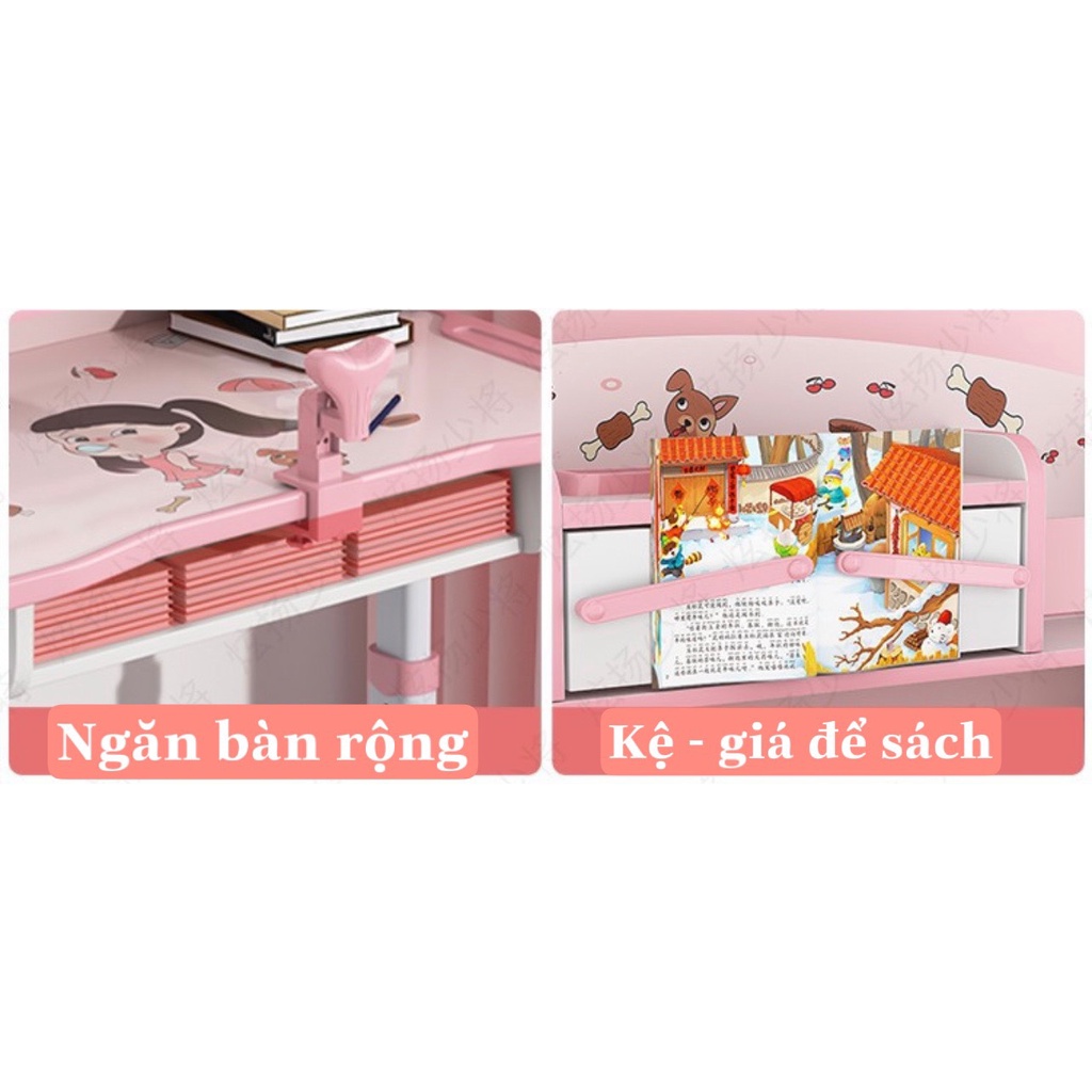 Bộ bàn học sinh SKYA C032 bàn học thông minh cho bé chống cận chống gù điều chỉnh được độ cao có giá sách ngăn đựng đồ