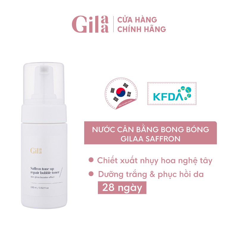 [Mã FMCGMALL -8% đơn 250K] Nước cân bằng bong bóng GILAA SAFFRON TONE UP REPAIR BUBBLE TONER - 100ml