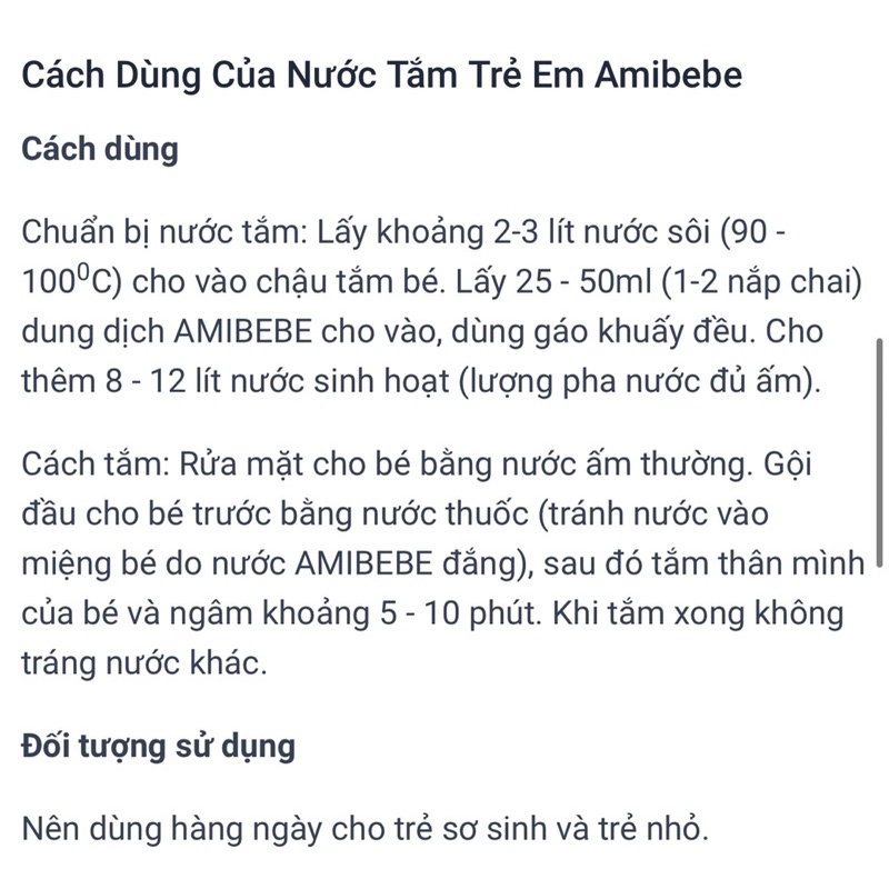 Nước Tắm Trẻ Em AMIBEBE Hỗ Trợ Giảm Rôm Sảy, Thanh Nhiệt Cho Trẻ