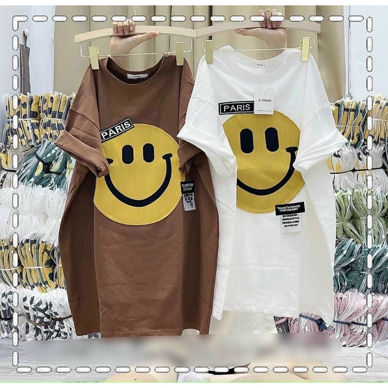 Áo thun tay ngắn đắp mặt cười form siêu rộng nam nữ