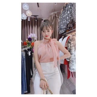 Áo cổ yếm voan tơ lụa thắt nơ Cực Xinh