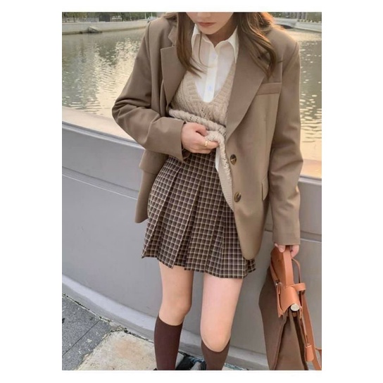Áo khoác blazer kaki 2 lớp ZR màu nâu tây