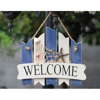 Biển treo welcome sọc xanh trắng chủ đề biển