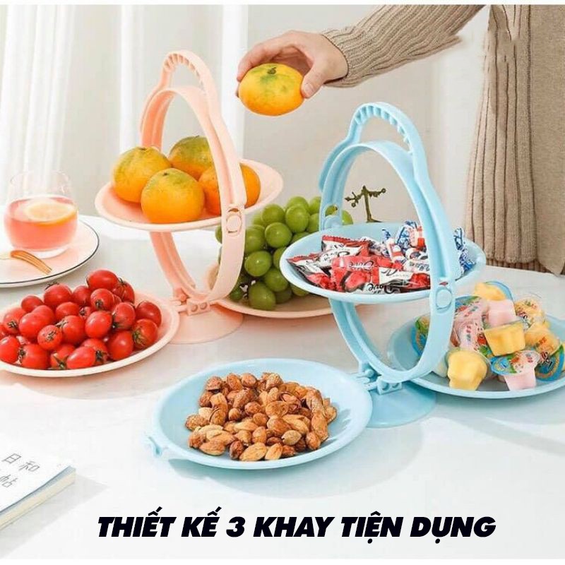 Khay Đựng Hoa Quả Bánh Kẹo Tết Gập Mở Dễ Dàng - Đĩa Bánh Kẹo Loại 3 Đĩa