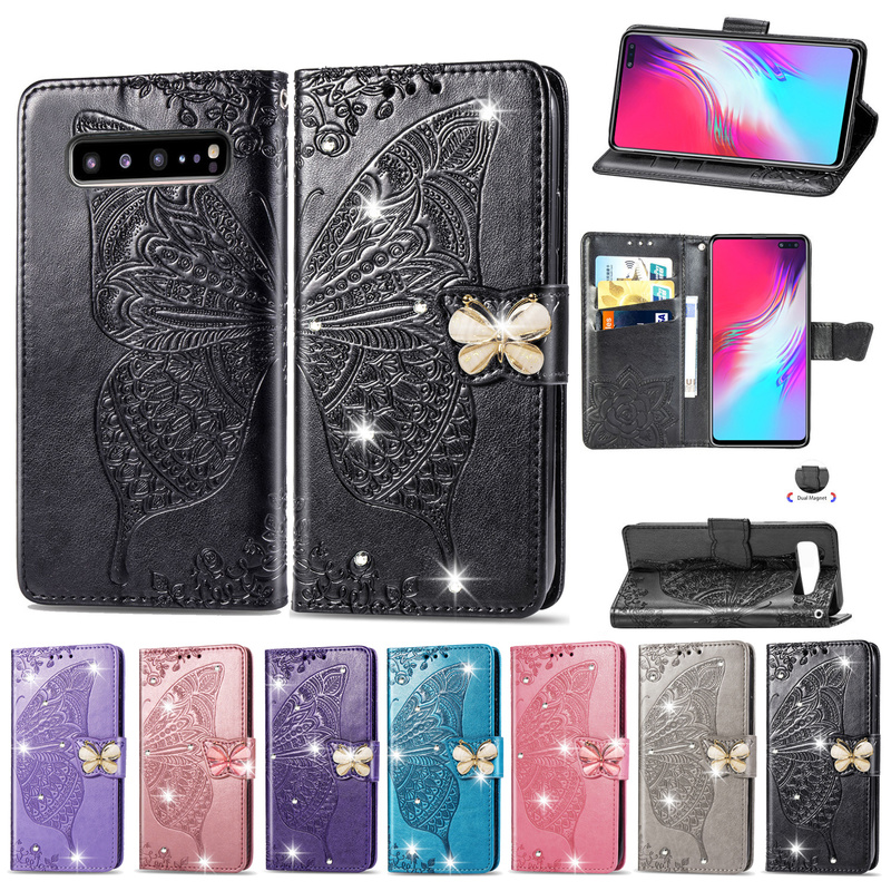 Bao da điện thoại kiểu ví nắp lật in hình bướm 3D cho Samsung S10 5G S9 Plus/ S8Plus S7/S8 S7 Edge
