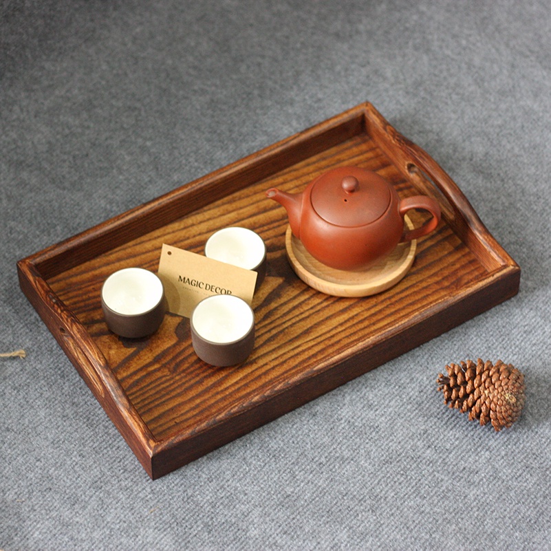 Khay trà gỗ đựng ấm chén, bày đồ ăn phục vụ nhà hàng quán cafe gỗ tần bì lau màu cao cấp
