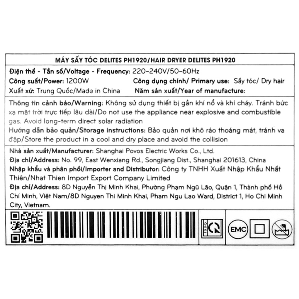 Máy sấy tóc Delites PH1920 1200W gấp gọn 2 tốc độ sấy - Chính hãng BH 12 tháng